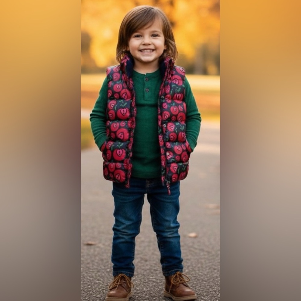 Joe Fresh vibrant colorful puffer vest, side pockets, zipper and snaps, 2-4 y